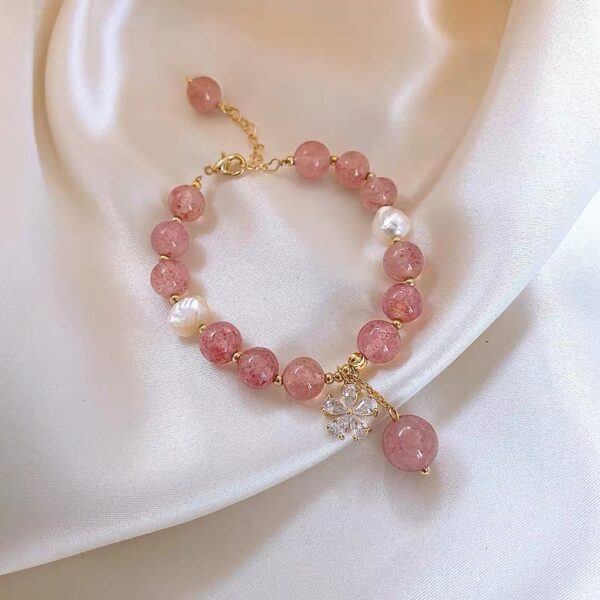 Pink Crystal Pearl Flower Bracelet - Image 2