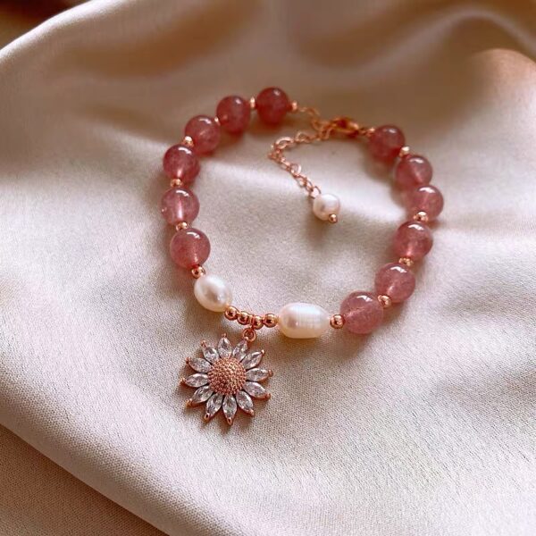 Sunflower Pink Crystal with Pearl  Bracelet